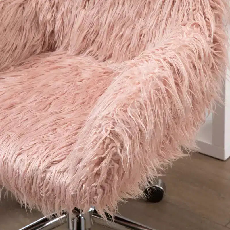 Vinsetto Fauteuil de bureau en fausse fourrure, chaise de vanité pivotante avec hauteur réglable et roulettes pour bureau, chambre à coucher, rose