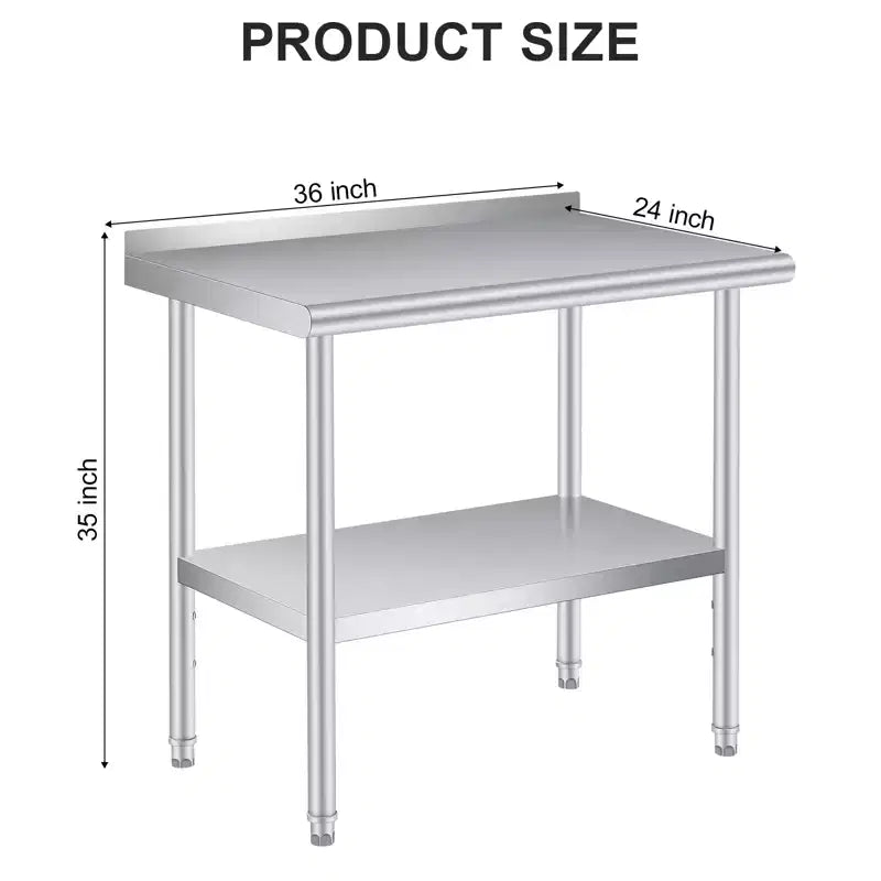 Table de préparation et de travail en acier inoxydable COZONY avec dosseret, table commerciale robuste avec étagère inférieure réglable pour cuisine, restaurant, entreprise
