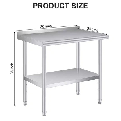Table de préparation et de travail en acier inoxydable COZONY avec dosseret, table commerciale robuste avec étagère inférieure réglable pour cuisine, restaurant, entreprise