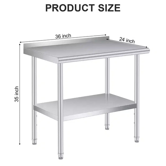 Table de préparation et de travail en acier inoxydable COZONY avec dosseret, table commerciale robuste avec étagère inférieure réglable pour cuisine, restaurant, entreprise