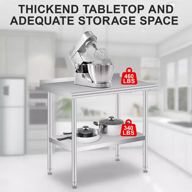 Table de préparation et de travail en acier inoxydable COZONY avec dosseret, table commerciale robuste avec étagère inférieure réglable pour cuisine, restaurant, entreprise