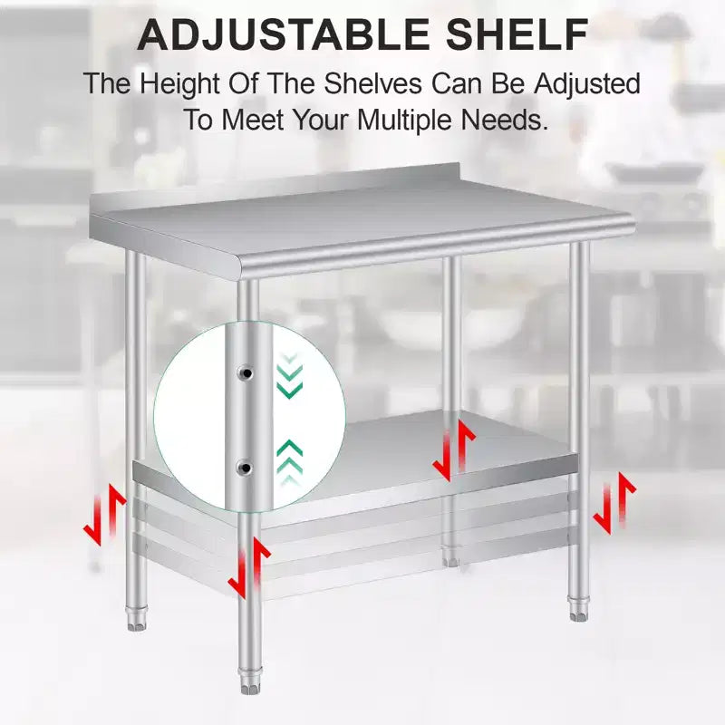 Table de préparation et de travail en acier inoxydable COZONY avec dosseret, table commerciale robuste avec étagère inférieure réglable pour cuisine, restaurant, entreprise