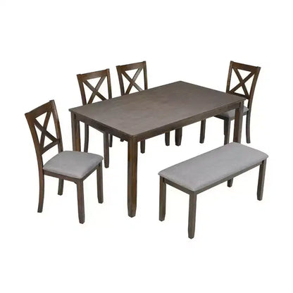 Homy Casa Ensemble de salle à manger 6 pièces en bois avec 4 chaises rembourrées et un banc, Meubles de cuisine et de salle à manger, Gris