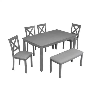 Homy Casa Ensemble de salle à manger 6 pièces en bois avec 4 chaises rembourrées et un banc, Meubles de cuisine et de salle à manger, Gris