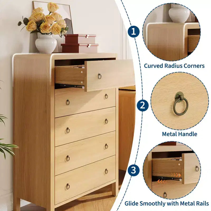 Commode galbée pour chambre à coucher, commode de rangement avec poignées en métal, armoire de rangement moderne en bois pour placard, salon