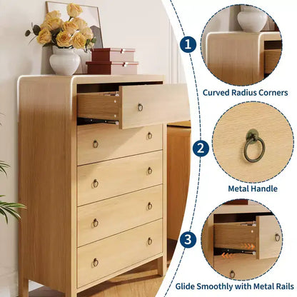 Commode galbée pour chambre à coucher, commode de rangement avec poignées en métal, armoire de rangement moderne en bois pour placard, salon