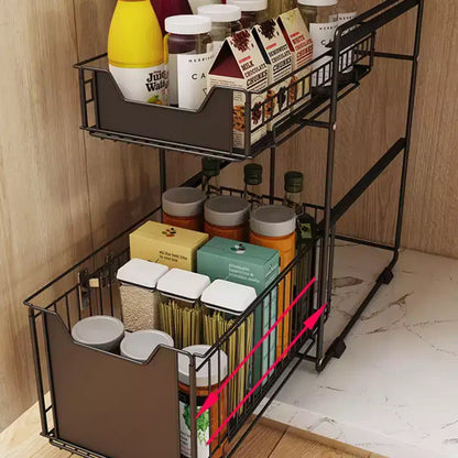 Organisateur de placard coulissant à 2 niveaux blanc, étagères de garde-manger coulissantes robustes avec film adhésif, panier pour cuisine, salle de bain, maison
