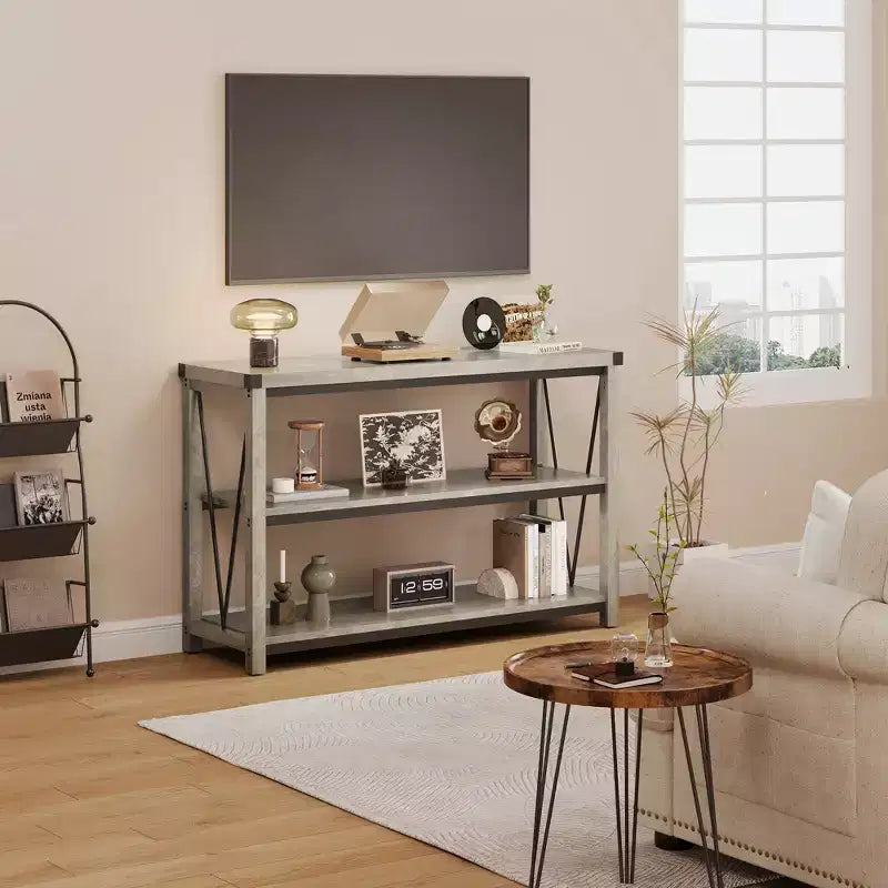 Farmhouse Console Table with Storage, 47 Inch Narrow Sofa Table & Entryway Table for Living Room, 3-Tier Wood Hallway Accent Furniture