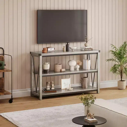 Console de Ferme avec Rangement, Table de Canapé Étroite de 120 cm et Table d'Entrée pour Salon, Meuble d'Appoint de Couloir en Bois à 3 Niveaux