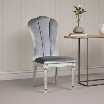 Royal Hampton Side Dining Chair Set of 2, Silver Wood, Gray Fabric Cushioned Seats
