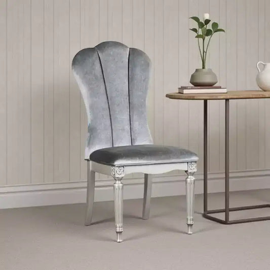 Royal Hampton Side Dining Chair Set of 2, Silver Wood, Gray Fabric Cushioned Seats