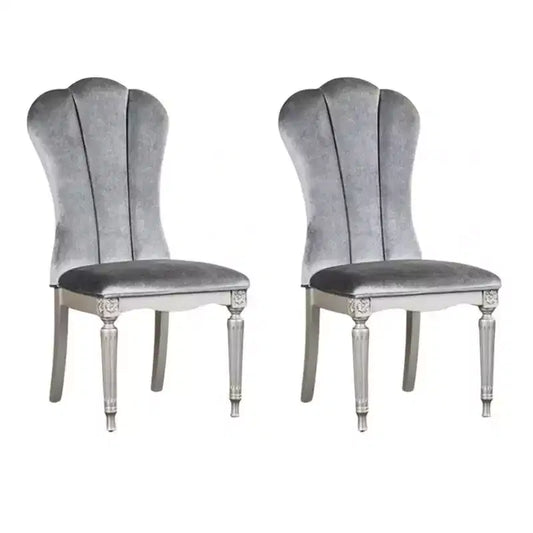 Lot de 2 chaises de salle à manger Royal Hampton, bois argenté, sièges rembourrés en tissu gris