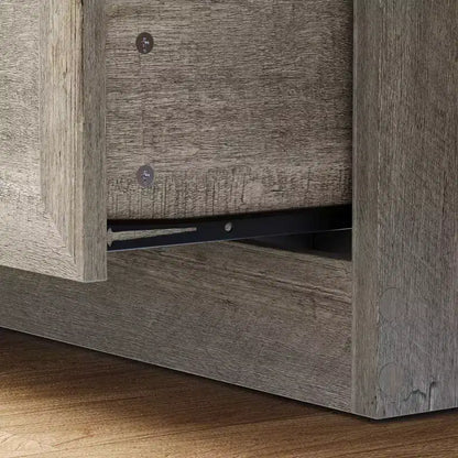 Bibliothèque Famapy avec portes en verre et 9 tiroirs, finition gris rustique : Étagères ajustables et grand espace de rangement pour bibliothèques organisées