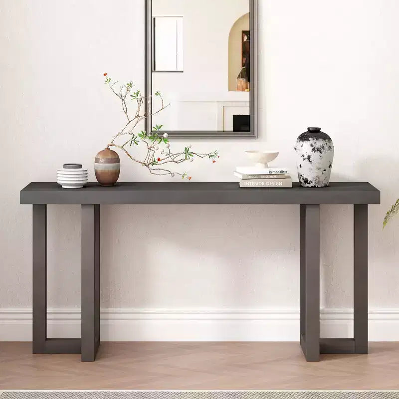 Console unique en bois au design géométrique, table d'entrée moderne en bois pour salon et entrée