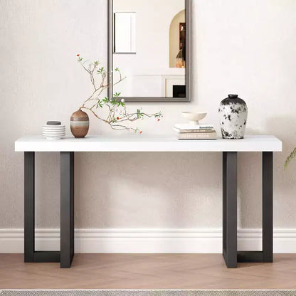 Console unique en bois au design géométrique, table d'entrée moderne en bois pour salon et entrée