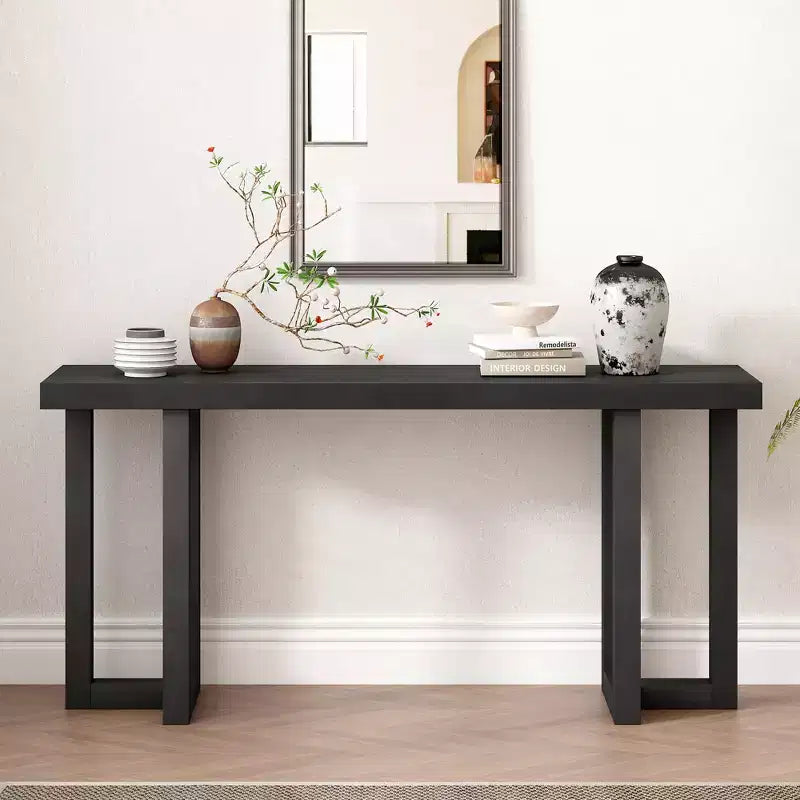 Console unique en bois au design géométrique, table d'entrée moderne en bois pour salon et entrée