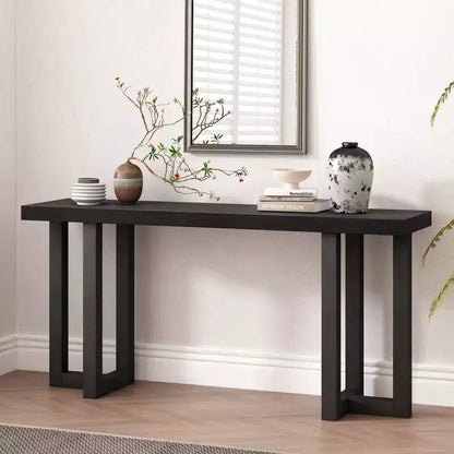Unique Wood Console Table with Geometric Design, Modern Wood Entryway Table for Living Room and Entryway