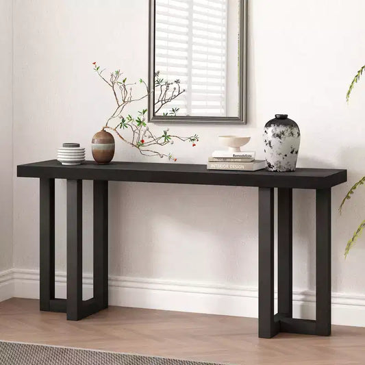 Unique Wood Console Table with Geometric Design, Modern Wood Entryway Table for Living Room and Entryway