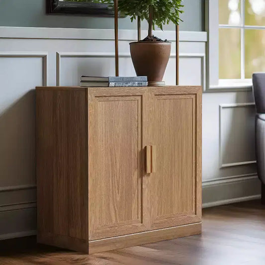 PexFix 31 Wooden Accent Cabinet Storage Modern Sideboard Buffet Cabinet with 2 Door and Adjustable Shelf for Living Room Dining Room Entryway Natural