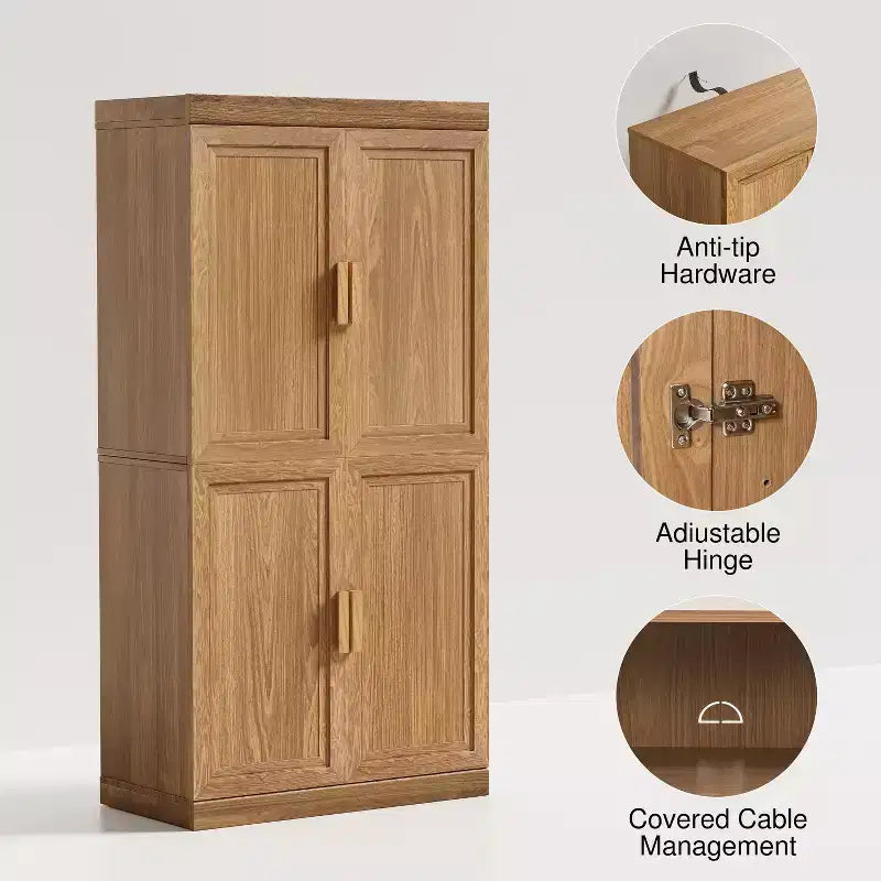 PexFix 31 Armoire d'appoint en bois, buffet moderne avec 2 portes et étagère réglable pour salon, salle à manger, entrée, naturel