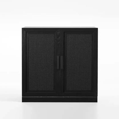 PexFix 31 Buffet Modulable avec Rangement, Meuble de Rangement Ferme Moderne avec Portes en Rotin pour Salon, Cuisine, Salle à Manger, Entrée, Noir