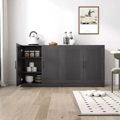 PexFix 31 Buffet Modulable avec Rangement, Meuble de Rangement Ferme Moderne avec Portes en Rotin pour Salon, Cuisine, Salle à Manger, Entrée, Noir