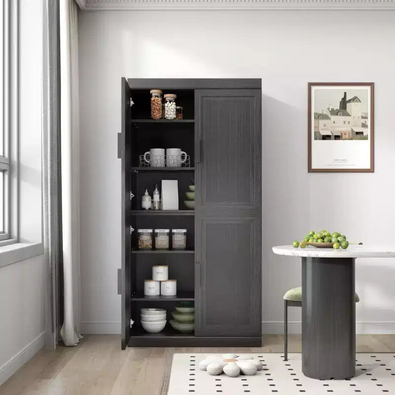 PexFix 31 Buffet Modulable avec Rangement, Meuble de Rangement Ferme Moderne avec Portes en Rotin pour Salon, Cuisine, Salle à Manger, Entrée, Noir