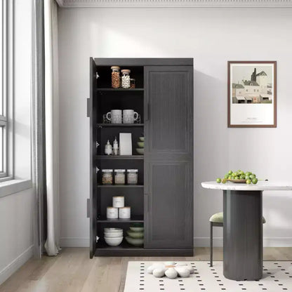 PexFix 31 Buffet Modulable avec Rangement, Meuble de Rangement Ferme Moderne avec Portes en Rotin pour Salon, Cuisine, Salle à Manger, Entrée, Noir