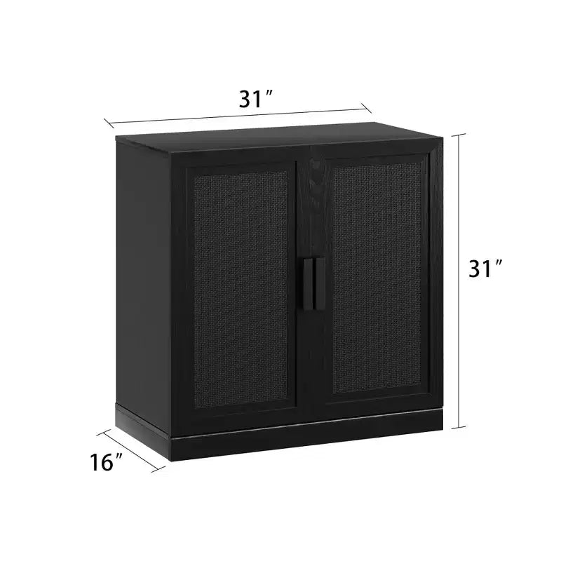 PexFix 31 Buffet Modulable avec Rangement, Meuble de Rangement Ferme Moderne avec Portes en Rotin pour Salon, Cuisine, Salle à Manger, Entrée, Noir