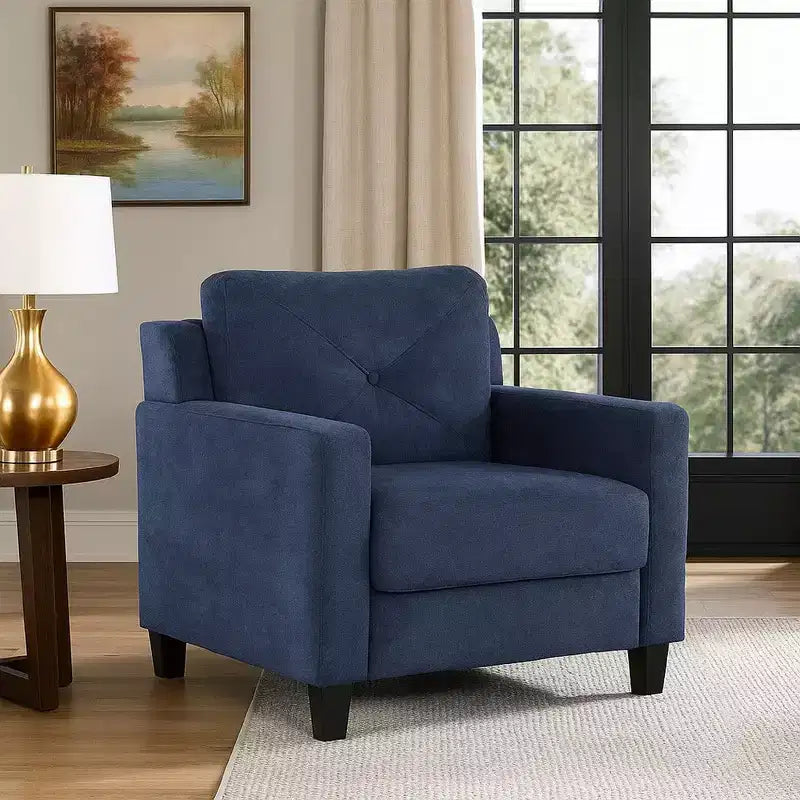 Royal Hampton Accent Chair, Track Armrest, Blue Fabric Seat w Tufted Backrest