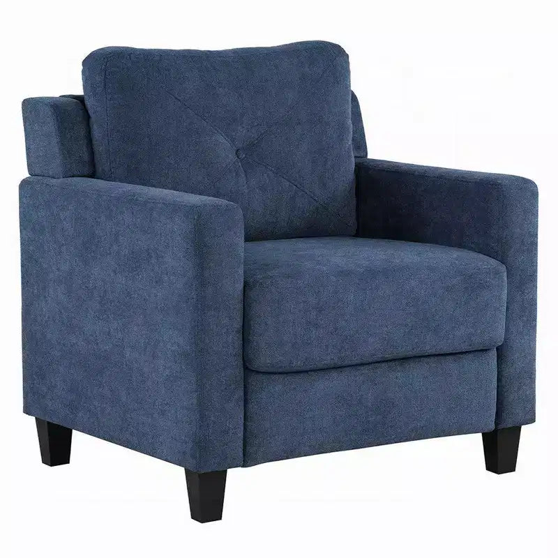 Fauteuil d'appoint Royal Hampton, accoudoir droit, assise en tissu bleu avec dossier capitonné