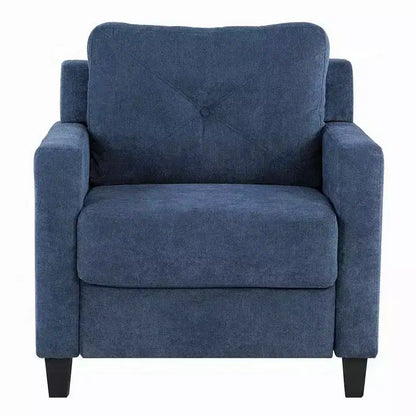 Fauteuil d'appoint Royal Hampton, accoudoir droit, assise en tissu bleu avec dossier capitonné