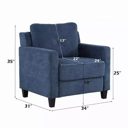 Fauteuil d'appoint Royal Hampton, accoudoir droit, assise en tissu bleu avec dossier capitonné