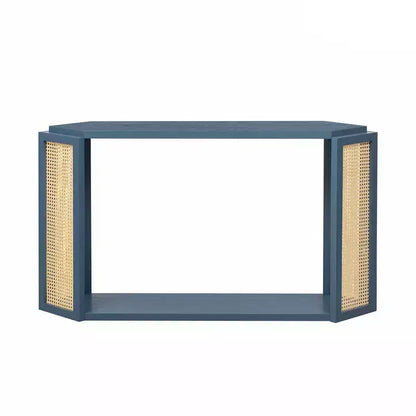 Console étroite avec étagère ouverte, Table d'entrée en rotin au design unique et irrégulier pour salon, couloir et entrée
