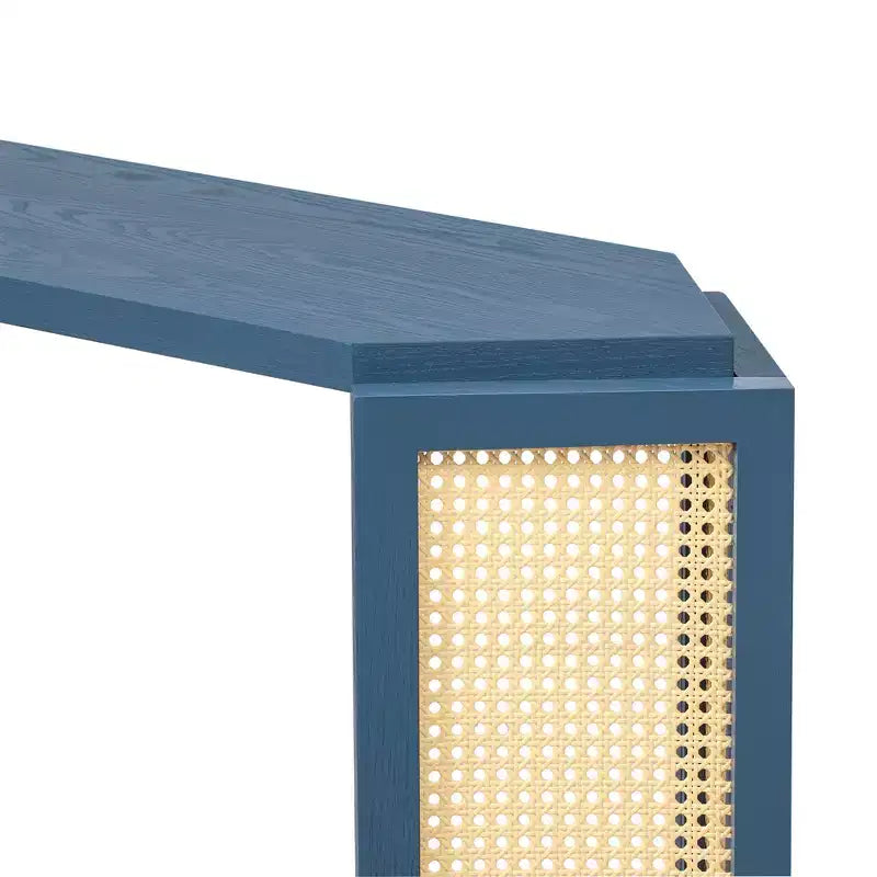 Console étroite avec étagère ouverte, Table d'entrée en rotin au design unique et irrégulier pour salon, couloir et entrée