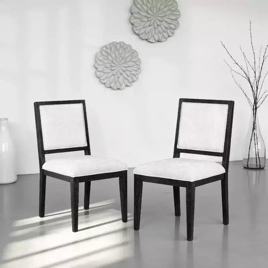 Royal Hampton Dining Side Chair Set of 2, Farmhouse Legs, Black Rubberwood