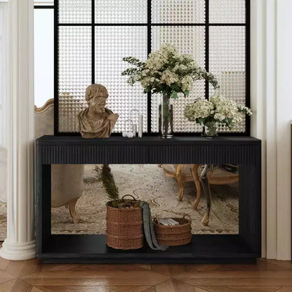 Console Okak en bois rustique avec placage et 2 tiroirs cannelés, table de canapé pour l'arrière du canapé, table de foyer pour le salon, le couloir, l'entrée