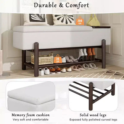 Banc de rangement capitonné GDFStudio Judd Farmhouse avec compartiment caché et pieds en bois d'hévéa