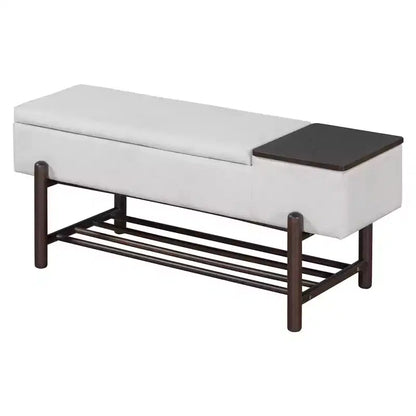 Banc de rangement capitonné GDFStudio Judd Farmhouse avec compartiment caché et pieds en bois d'hévéa