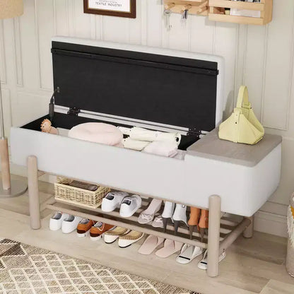 Banc de rangement capitonné GDFStudio Judd Farmhouse avec compartiment caché et pieds en bois d'hévéa