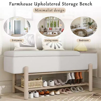 Banc de rangement capitonné GDFStudio Judd Farmhouse avec compartiment caché et pieds en bois d'hévéa