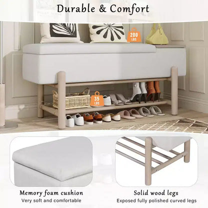 Banc de rangement capitonné GDFStudio Judd Farmhouse avec compartiment caché et pieds en bois d'hévéa