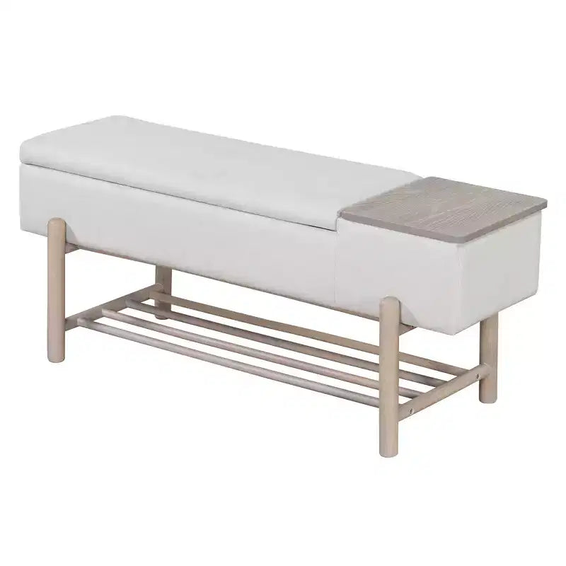 Banc de rangement capitonné GDFStudio Judd Farmhouse avec compartiment caché et pieds en bois d'hévéa