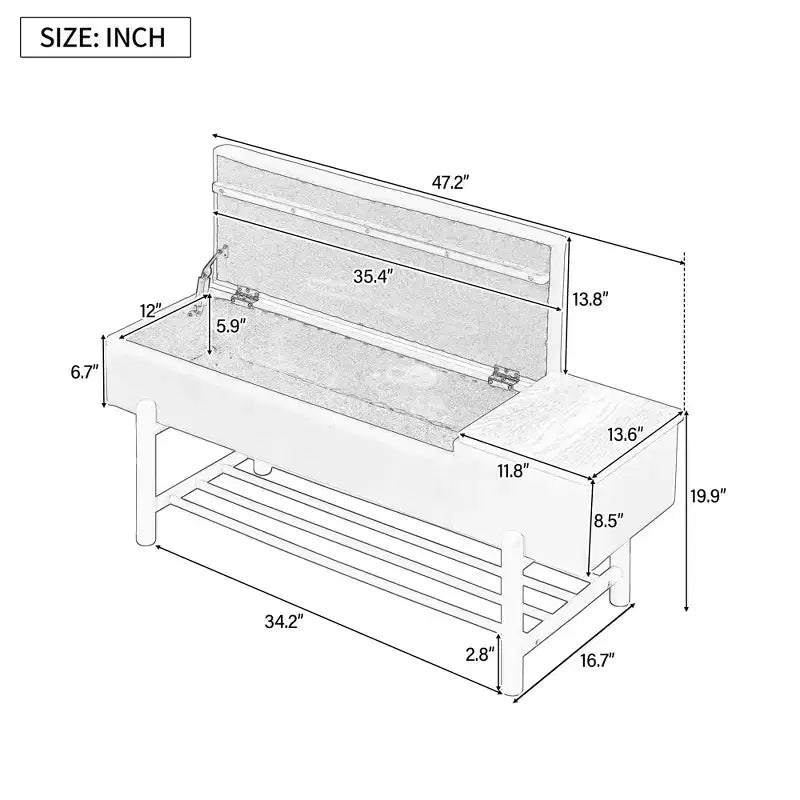 Banc de rangement capitonné GDFStudio Judd Farmhouse avec compartiment caché et pieds en bois d'hévéa