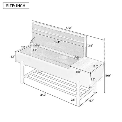 Banc de rangement capitonné GDFStudio Judd Farmhouse avec compartiment caché et pieds en bois d'hévéa