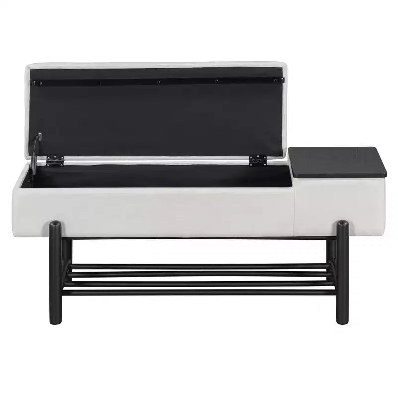 Banc de rangement capitonné GDFStudio Judd Farmhouse avec compartiment caché et pieds en bois d'hévéa
