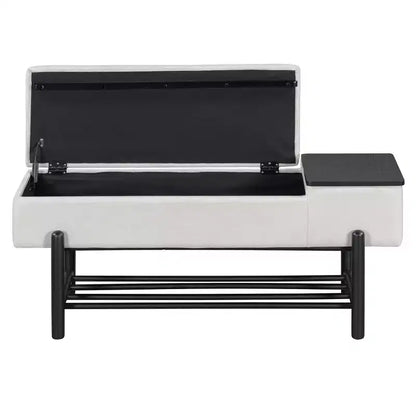 Banc de rangement capitonné GDFStudio Judd Farmhouse avec compartiment caché et pieds en bois d'hévéa