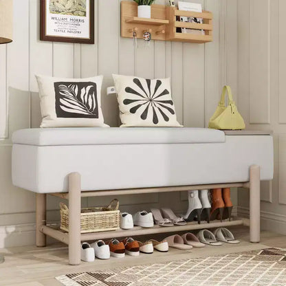 Banc de rangement capitonné GDFStudio Judd Farmhouse avec compartiment caché et pieds en bois d'hévéa