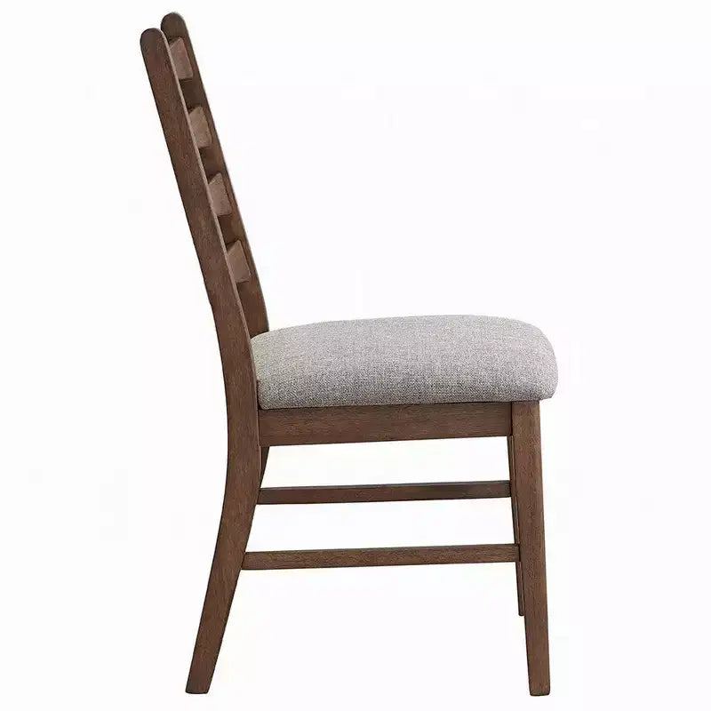 Chaise de salle à manger Royal Hampton, lot de 2, dossier à lattes, assise en lin gris, marron