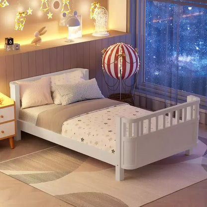 Lit plateforme en bois JVNOXK pour enfants, lit simple bas en bois avec barrières pour filles et garçons, blanc